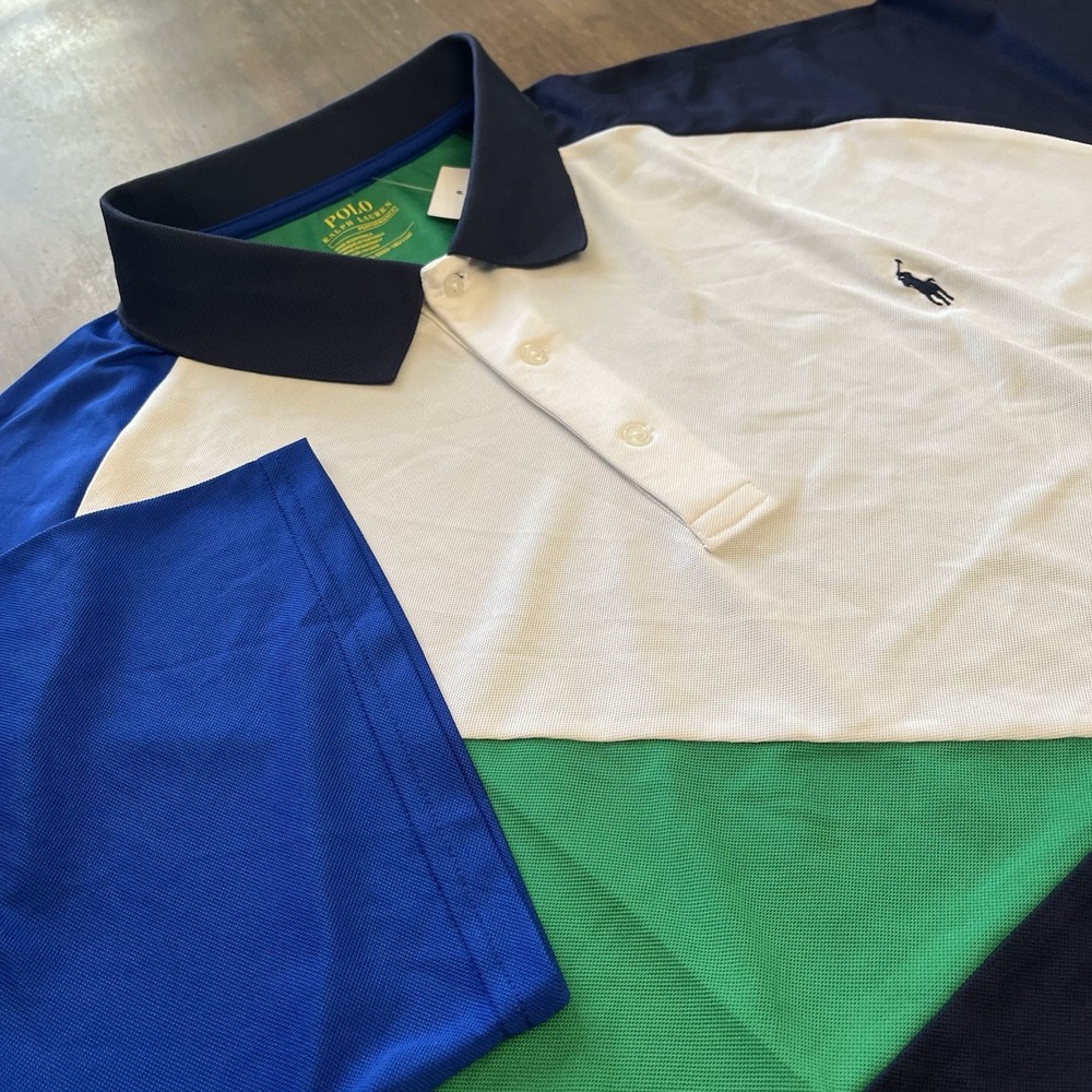 Polo Ralph Lauren Navy Green Colorblock Performance Polo Shirt Mens 3XB